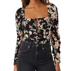 Free People Hilary Printed Top Black